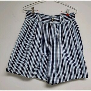 White Stag Womens Blue & White Pleated Front Plaid Shorts 100% Cotton Sz 10